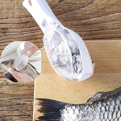Wukusy Fish Scale Scraper and Peeler kitchen tool with a textured handle and metal blade for removing fish scales.