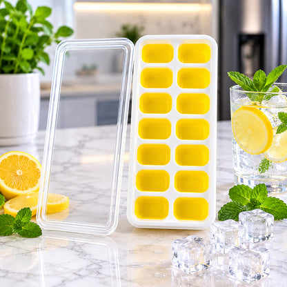 Wukusy 14-cavity ice cube tray with lid, easy-release silicone mold for making ice cubes in fridge freezer