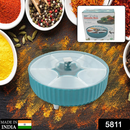 Wukusy 5811 360 Revolving Spice Box with 7 compartments for storing spices, dry fruits, pickles, tea, sugar, and kitchen essentials.