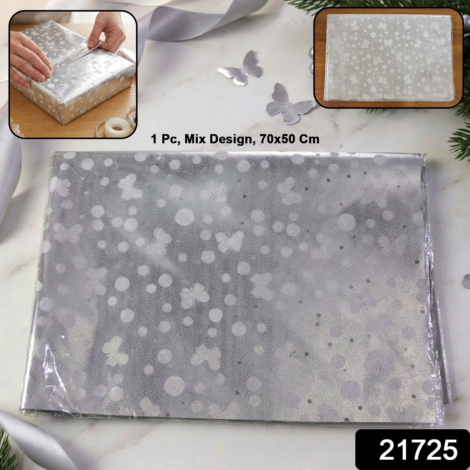 Wukusy decorative gift wrapping paper, 70.5 cm, single sheet with colorful floral and geometric patterns on glossy paper.