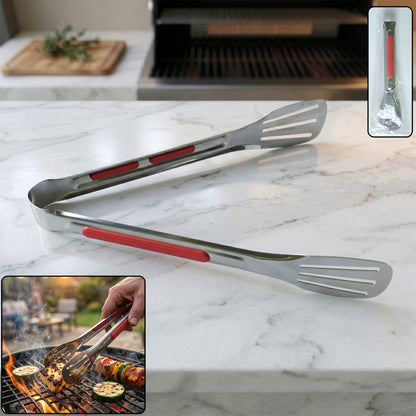 Wukusy stainless steel multi-purpose kitchen tongs with anti-slip grip, ideal for cooking, grilling, and serving food.