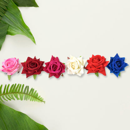 Set of 12 colorful flowing flower hair pins by Wukusy, featuring vibrant mixed colors and delicate floral designs for hair styling.