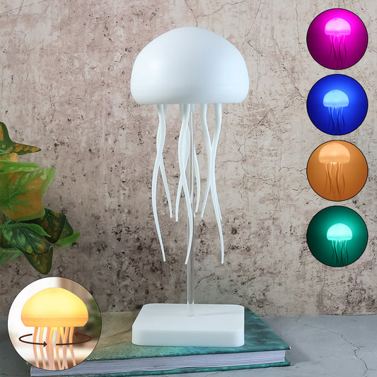 Wukusy jellyfish-shaped LED mood light lamp glowing with soft blue and purple colors, creating a calming ambiance.