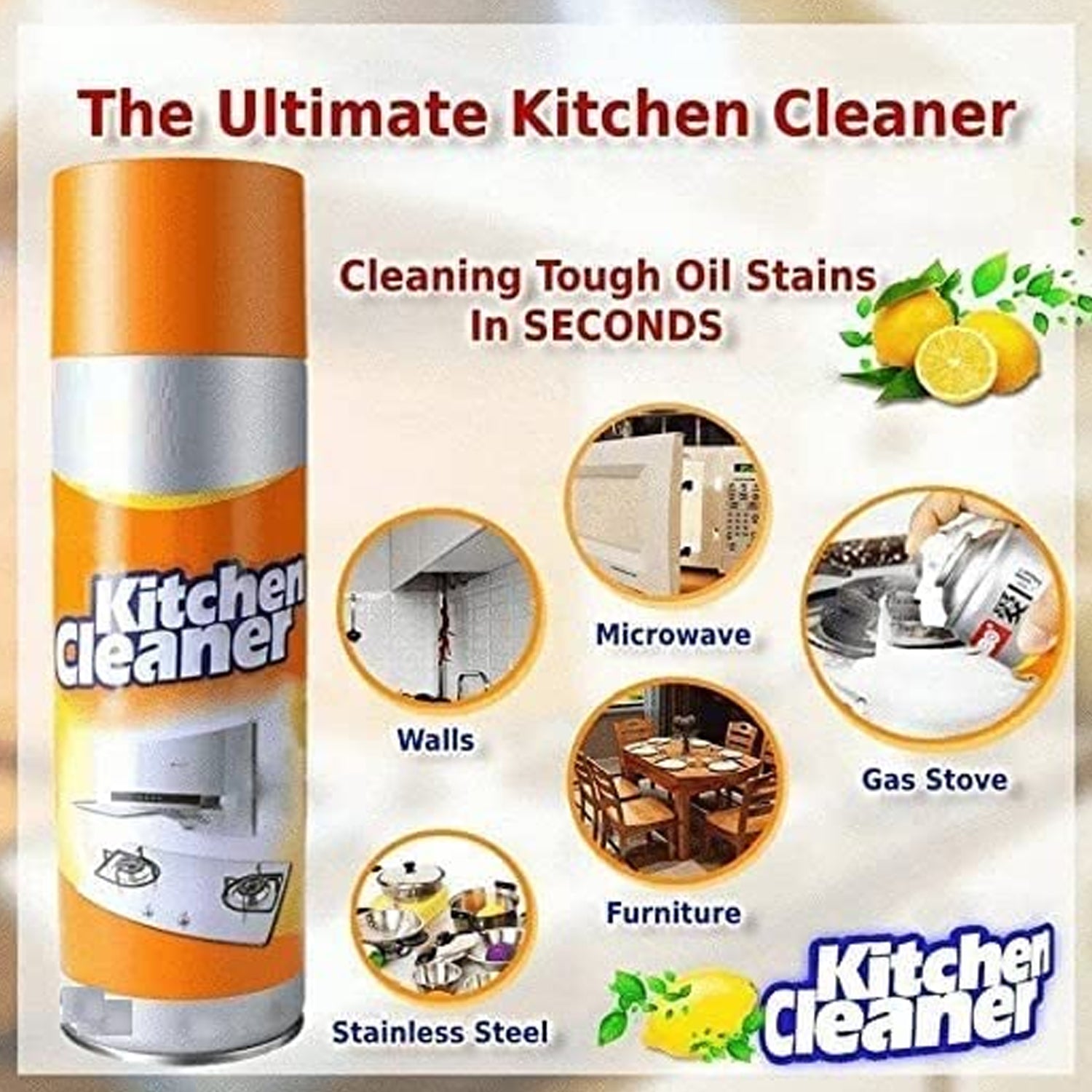 Wukusy 1331 multipurpose bubble foam cleaner spray with a spray bottle for kitchen grease, oil, and stain removal.