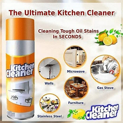 Wukusy 1331 multipurpose bubble foam cleaner spray with a spray bottle for kitchen grease, oil, and stain removal.