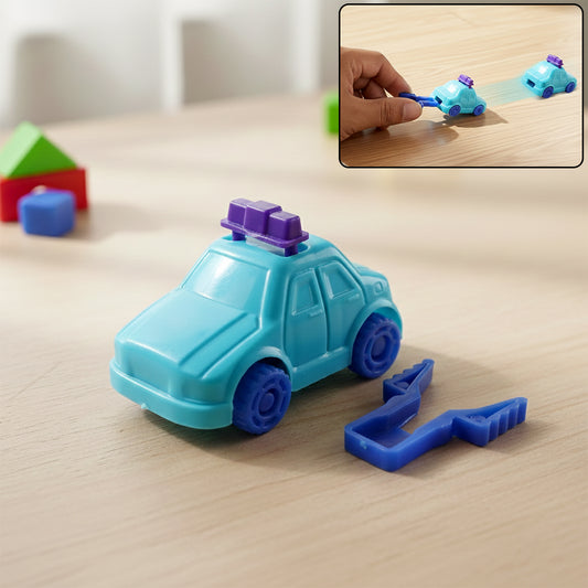 Mini pull back car by Wukusy, a colorful small toy vehicle used by kids, shown in the image with vibrant details.