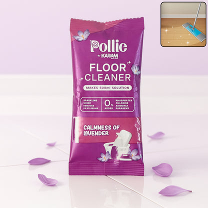 Wukusy Pollic Kadam concentrated floor cleaner sachet in lavender fragrance, 50g, for effective home floor cleaning.