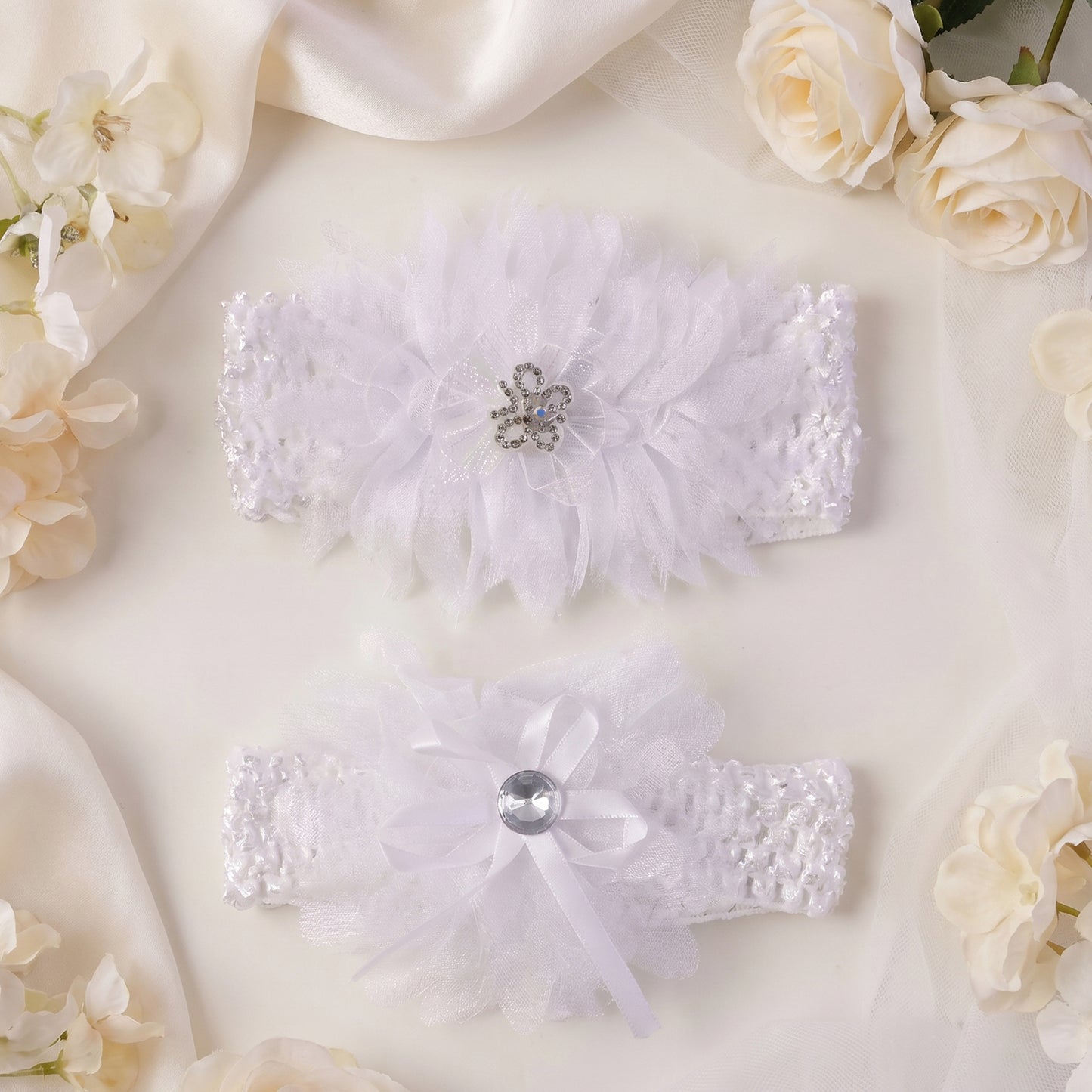 Soft elastic baby headband with floral lace design by Wukusy, featuring a mix of charming floral patterns in a comfortable fit.