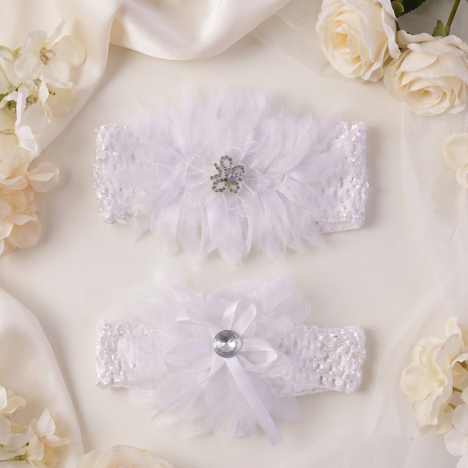 Soft elastic baby headband with floral lace design by Wukusy, featuring a mix of charming floral patterns in a comfortable fit.