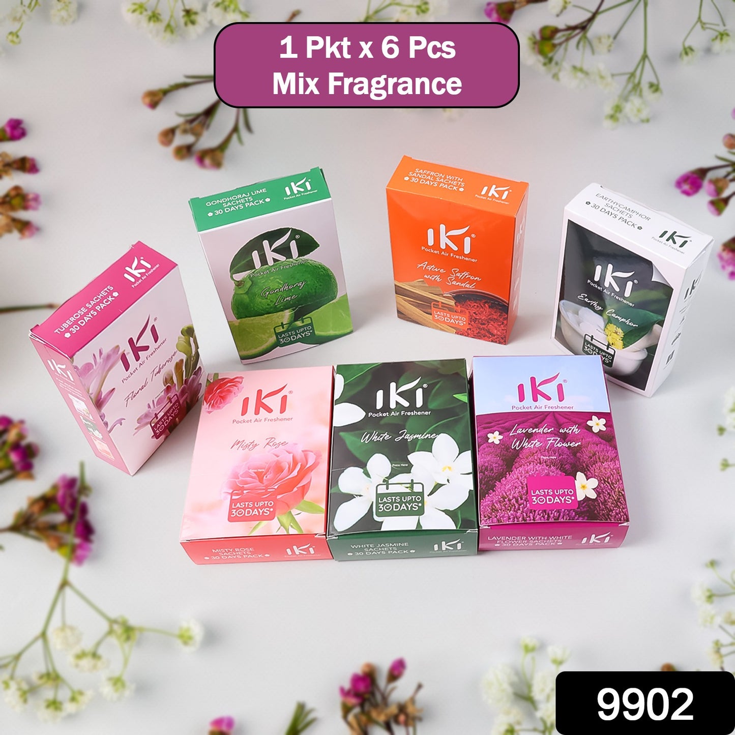 Wukusy Pocket Air Freshener Mix Flevar fragrance for office, small packet containing 6 scent pods, freshens indoor spaces.