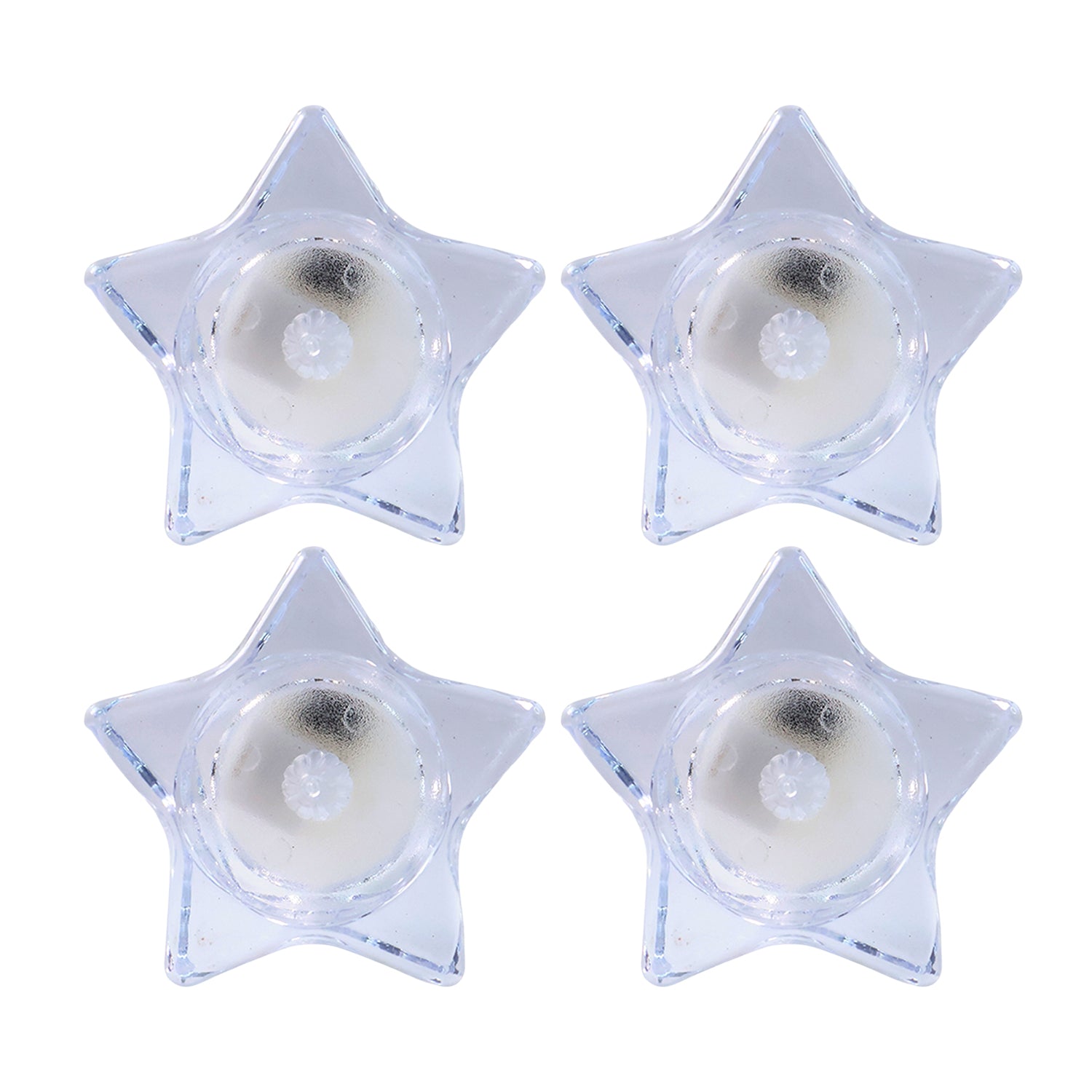 Set of four Wukusy flameless star-shaped LED candles for home decor, with warm flickering light, ideal for stylish interior accents.