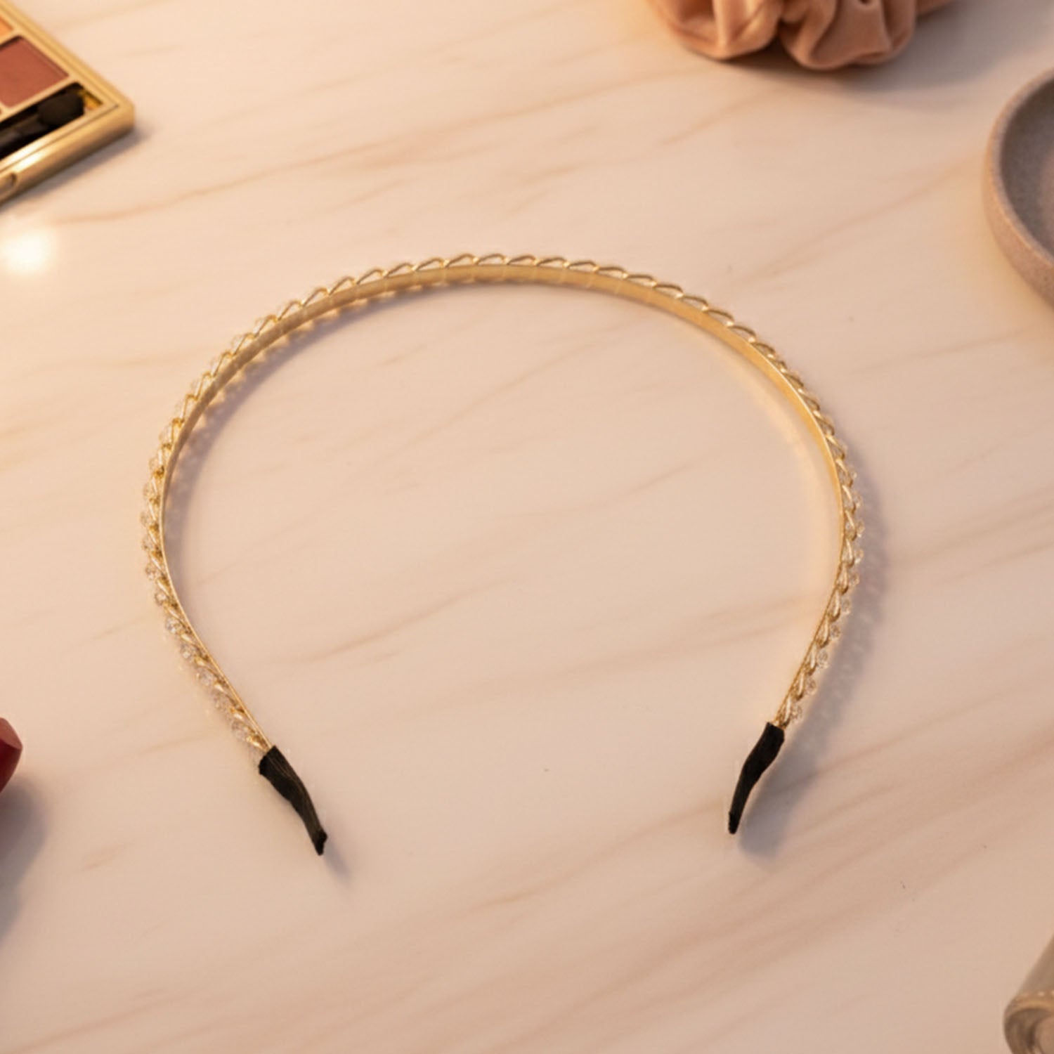 Elegant crystal-studded metal hair band by Wukusy, featuring sparkling crystals and a sleek design for stylish hair accessories.