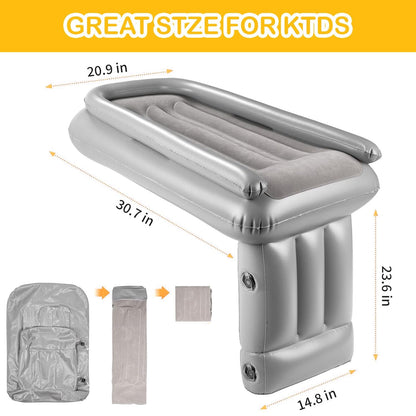 Wukusy inflatable travel air bed mattress for car back seat, designed for kids and babies, shown set-up in a car interior.