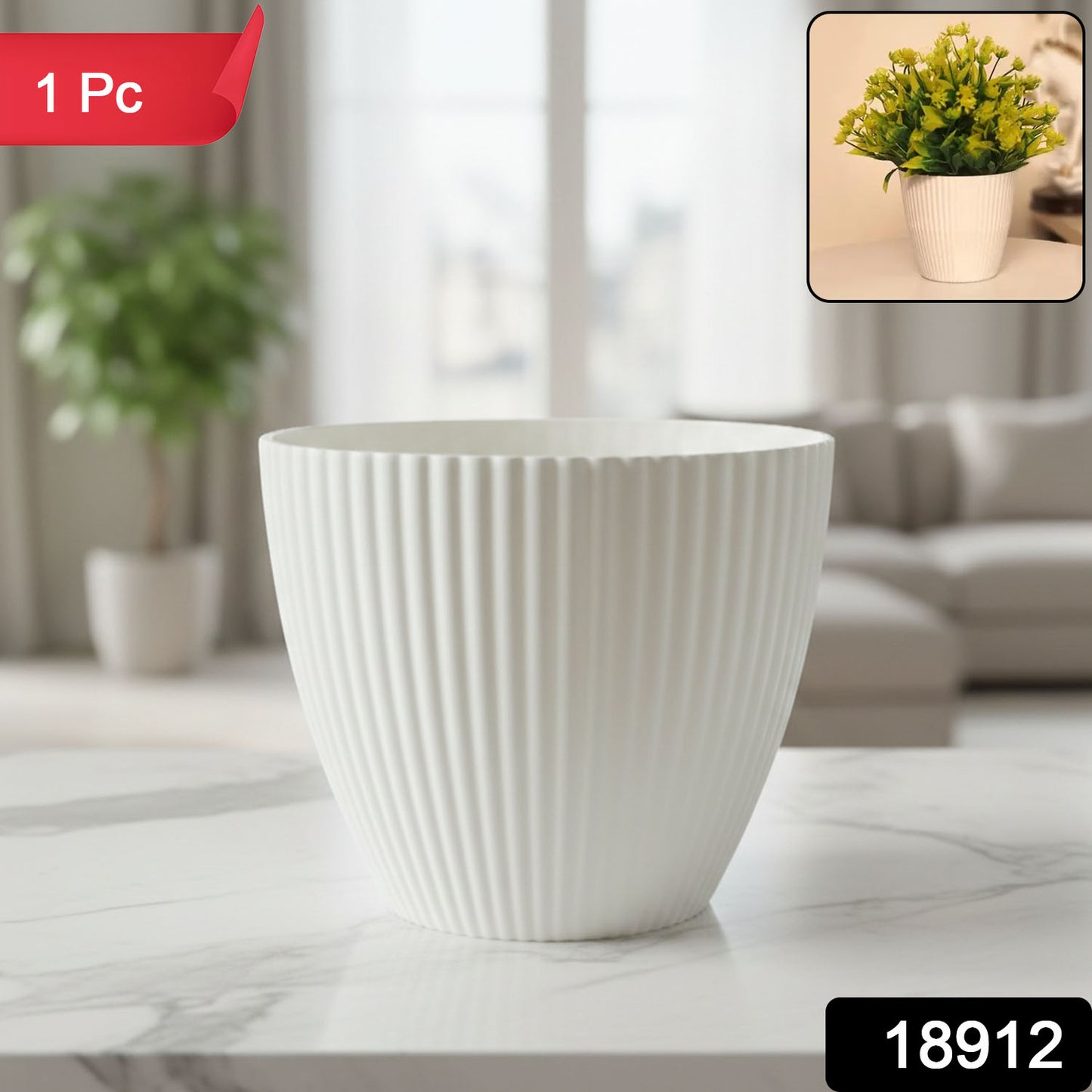 White ribbed decorative flower pot by Wukusy, featuring a sleek, textured design perfect for indoor plants or floral displays.