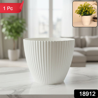 White ribbed decorative flower pot by Wukusy, featuring a sleek, textured design perfect for indoor plants or floral displays.