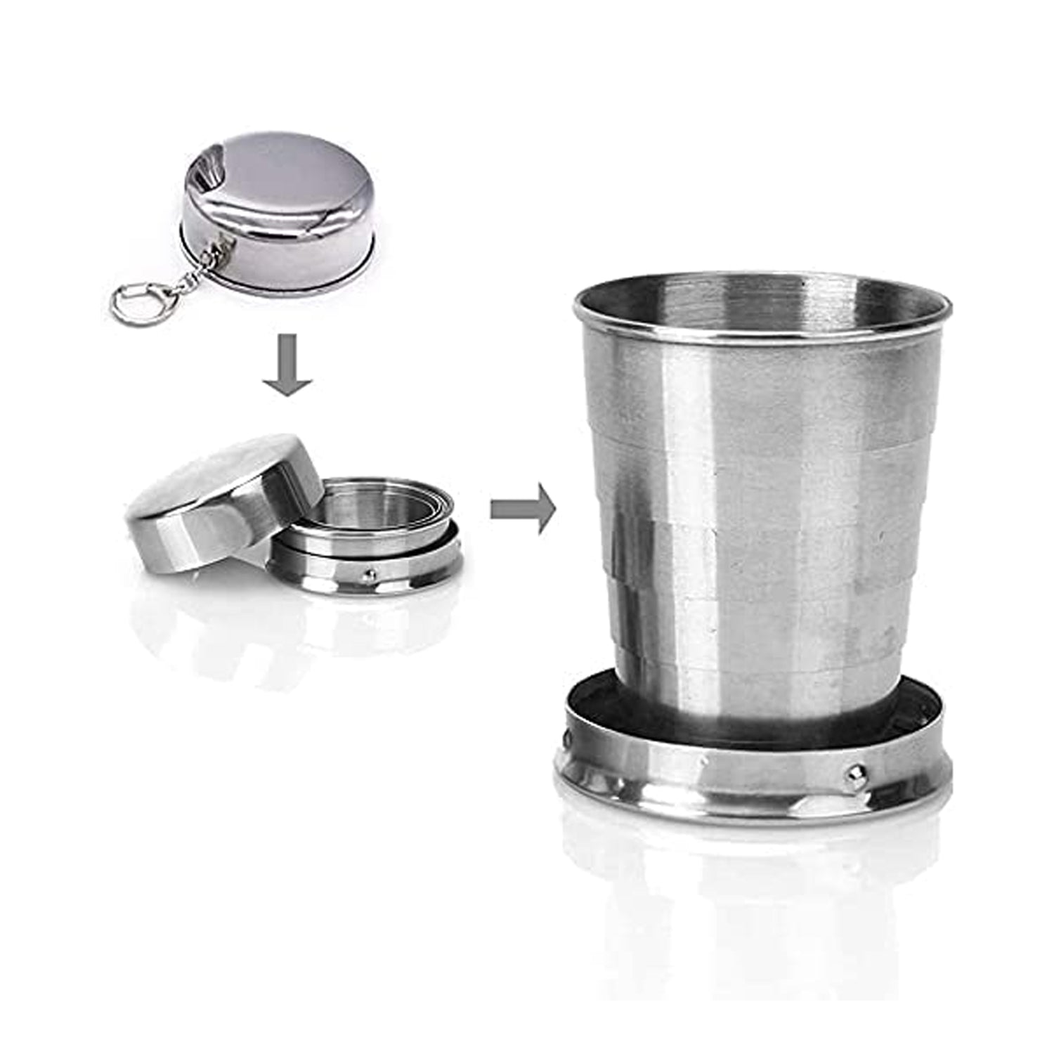 Wukusy 2-in-1 camping folding cup with keychain, lightweight portable stainless steel drinking cup, compact outdoor gear