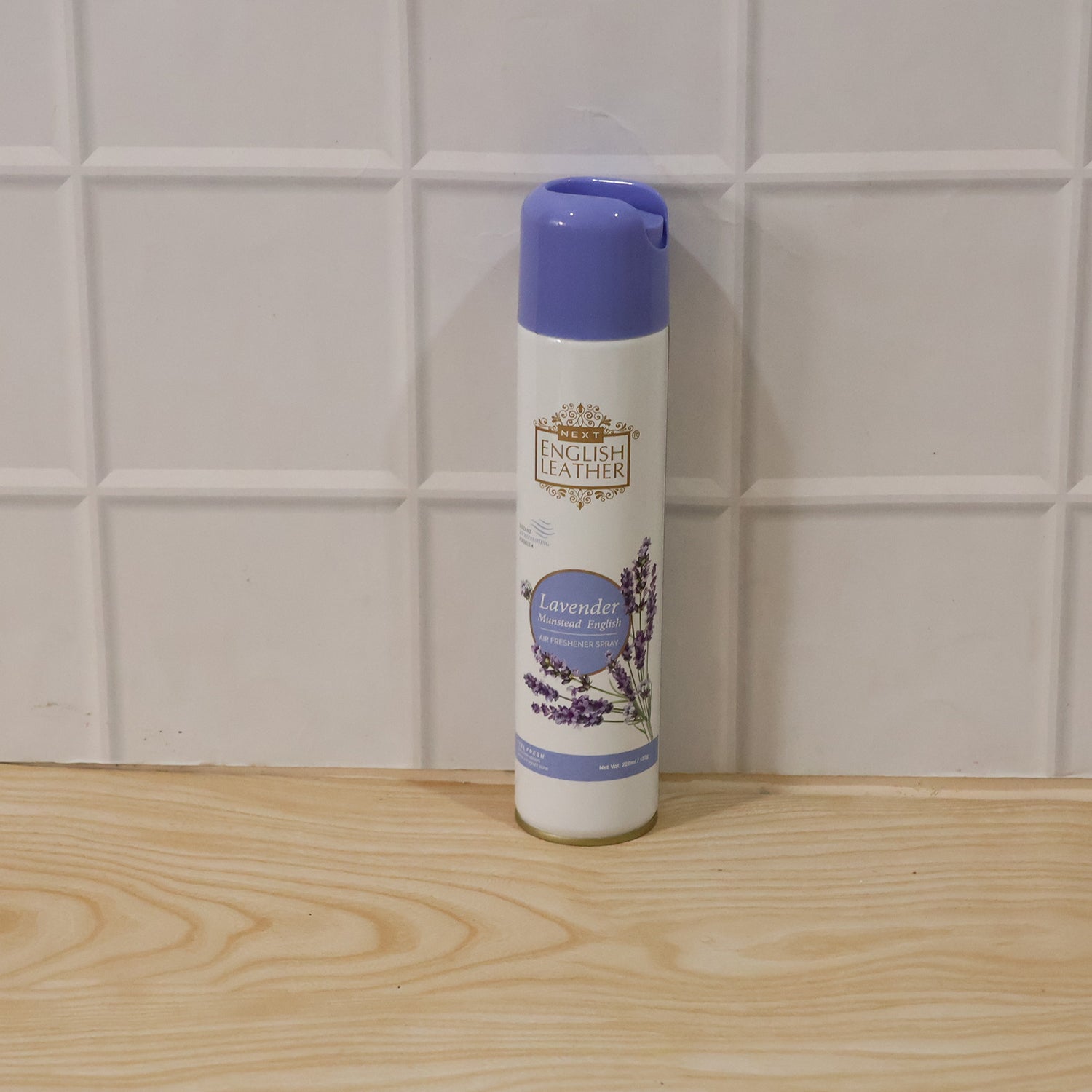 Wukusy Next English Leather lavender air freshener spray for home or office, 220ml, with lavender and leather scent in a spray bottle.