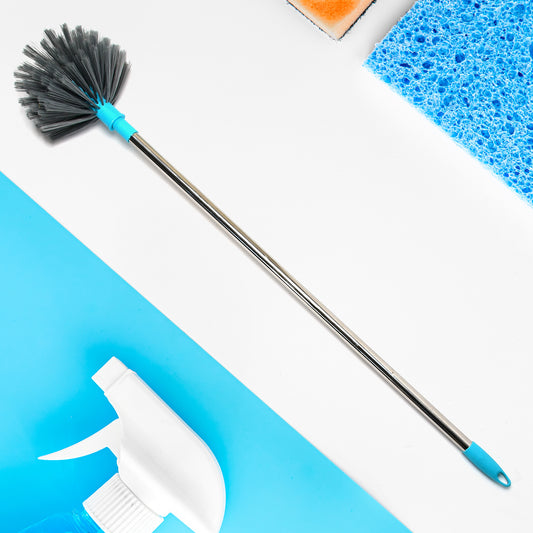 Wukusy cobweb brush with stainless steel extendable handle for dusting ceilings, lights, fans, and webs in home and kitchen cleaning.