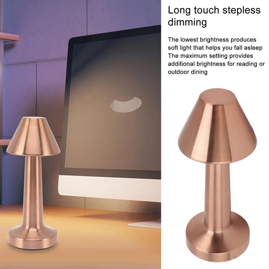 Wukusy LED desk lamp with touch control, portable metal design, rechargeable, 3 color options, dimmable brightness, eye protection.