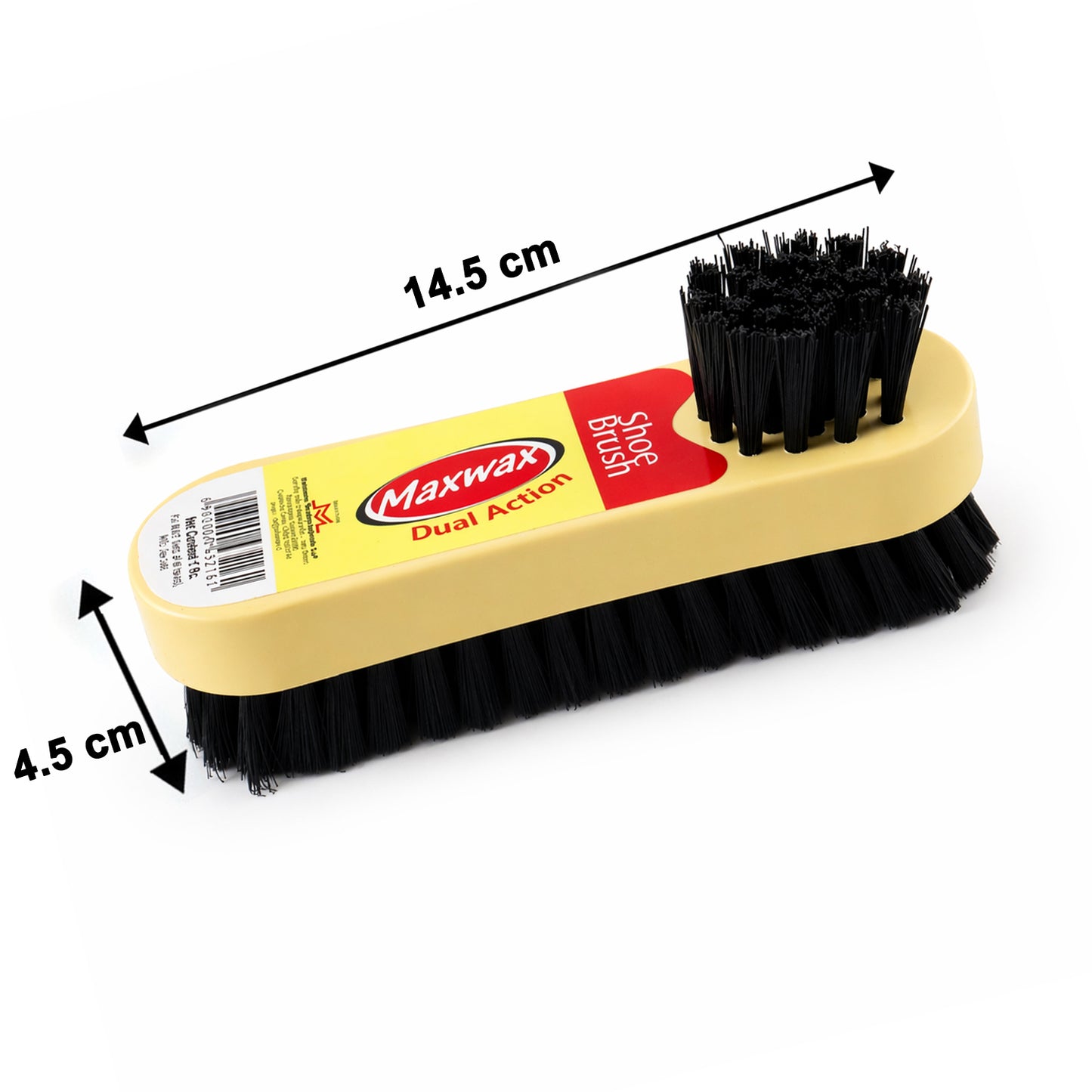 Wukusy Maxwax Dual Action Shoe Cleaning Brush 2-in-1 with wooden handle and bristles for effective shoe cleaning and polishing.