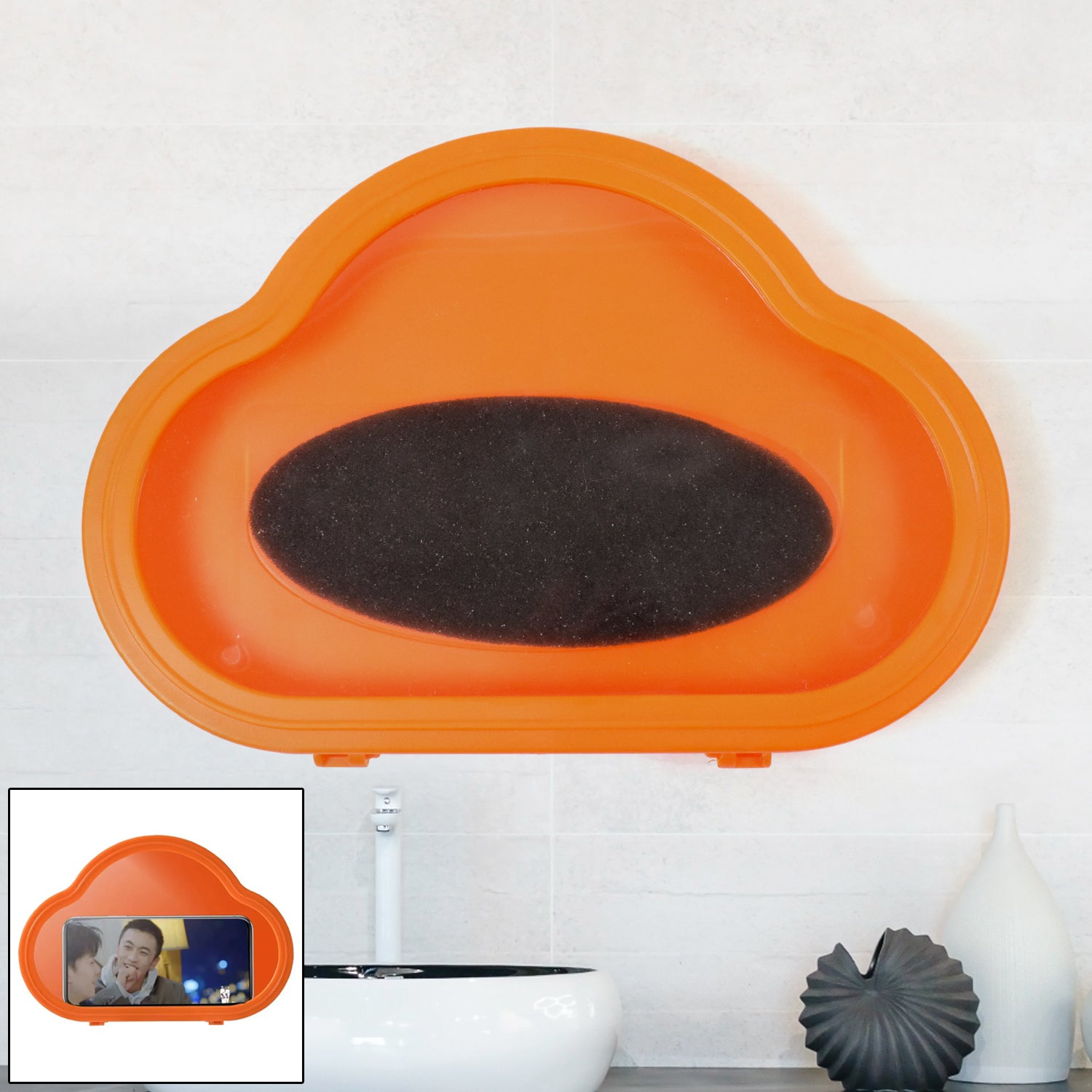 Orange waterproof smartphone stand case by Wukusy, designed for mobile protection and easy handling.