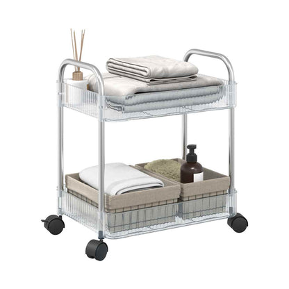 Wukusy 2-layer multipurpose storage trolley with wheels, featuring durable plastic shelves and swivel casters for easy mobility.