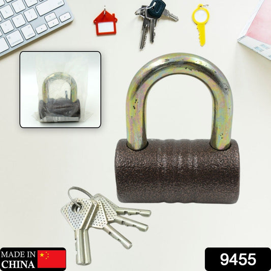 Wukusy 9455 brass core iron pad lock with black finish, 82mm size, 5 keys, waterproof, anti-rust, ideal for outdoor gates and lockers.