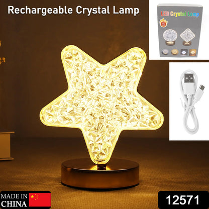 Wukusy star-shaped crystal diamond cordless nightstand lamp with USB recharge, 3-way dimmable touch control for bedroom or living room.