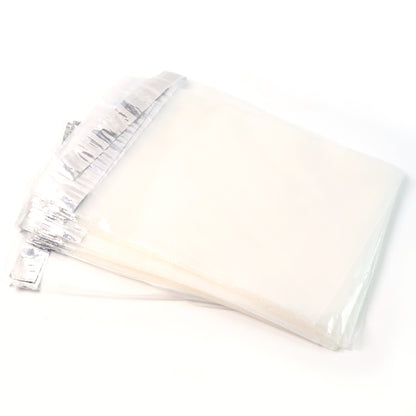 Wukusy self-adhesive courier polybags, 6.5x8 inches, ideal for office shipping, shown in a stack of 100 clear plastic mailers.