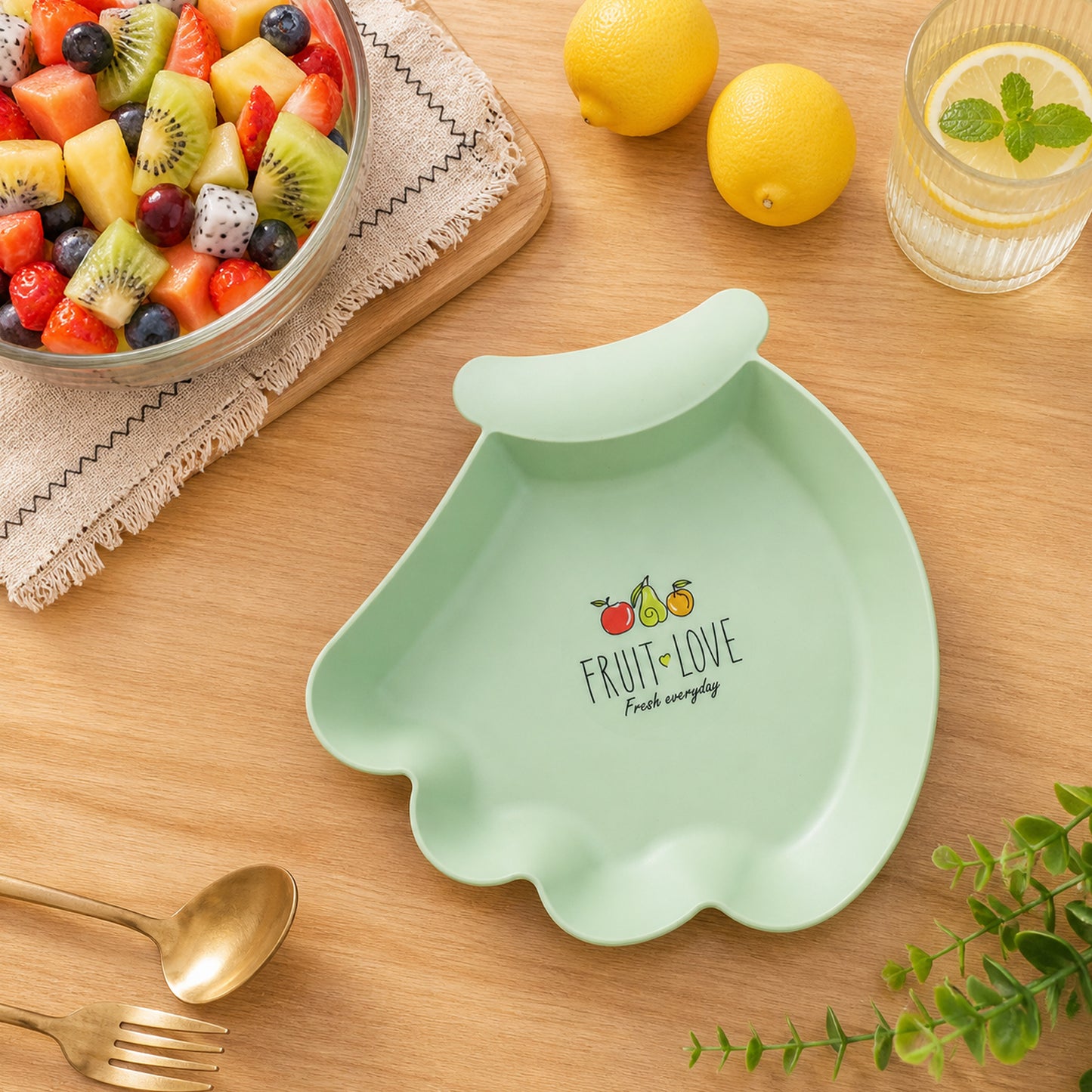 Colorful kids serving tray by Wukusy with multiple sections, designed for children’s snacks and activities.