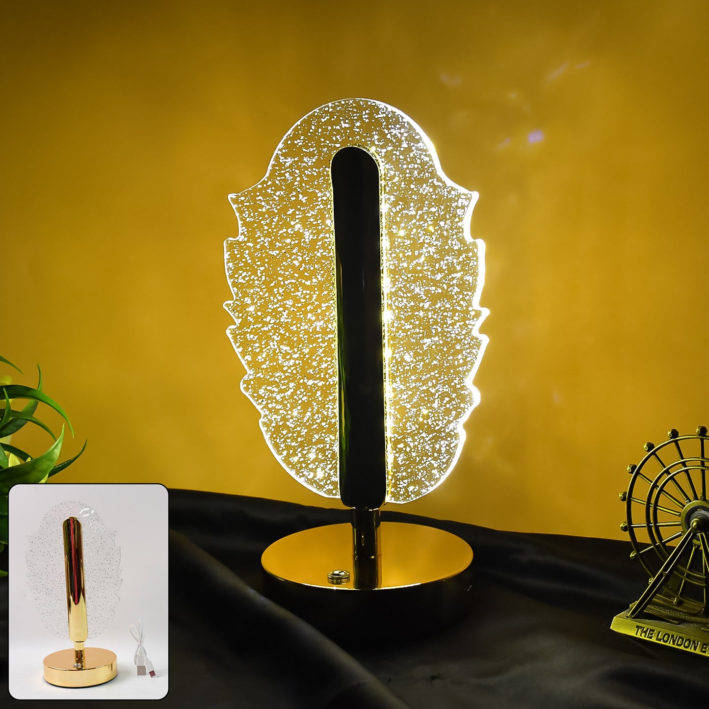 Elegant feather-shaped crystal table lamp by Wukusy, featuring a stylish home decor design with intricate crystal details.