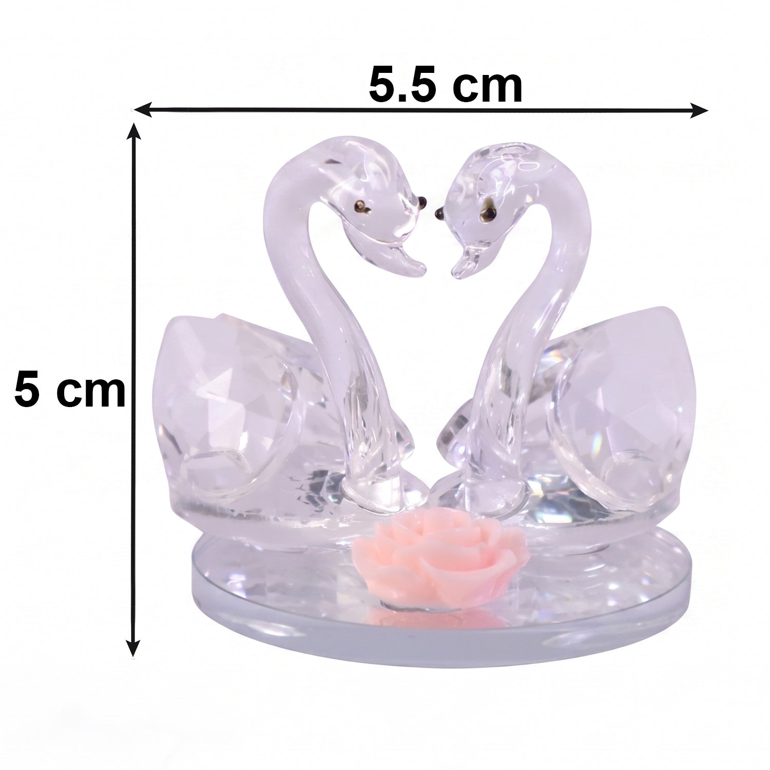 Pair of Wukusy crystal glass swan figurines, decorative glass swans for home decor, showcasing elegant craftsmanship.