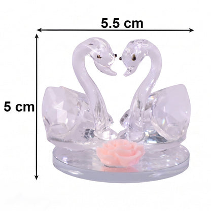 Pair of Wukusy crystal glass swan figurines, decorative glass swans for home decor, showcasing elegant craftsmanship.