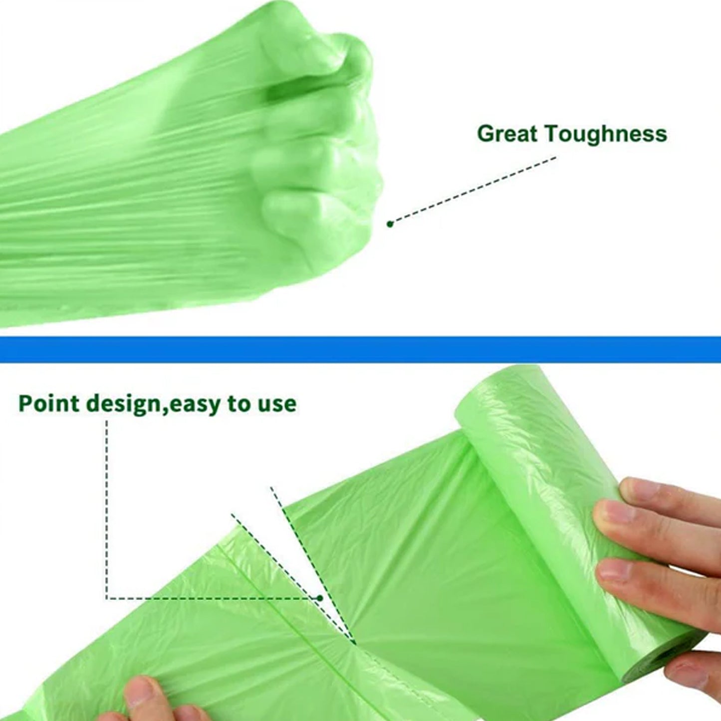 Green heavy-duty garbage bags roll by Wukusy, 50x60 cm, with 50 large durable trash bags for waste disposal