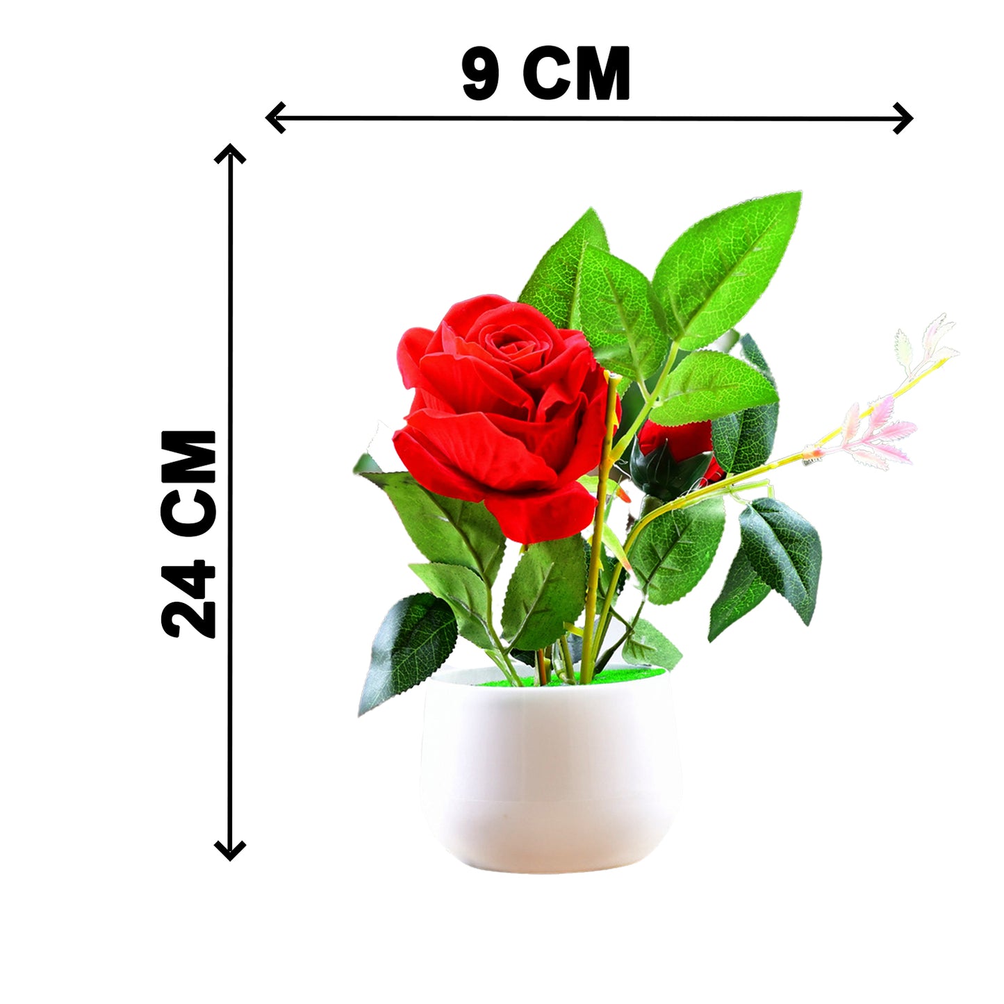 Artificial rose flower plant in a decorative pot, ideal for home or office decor, by Wukusy.