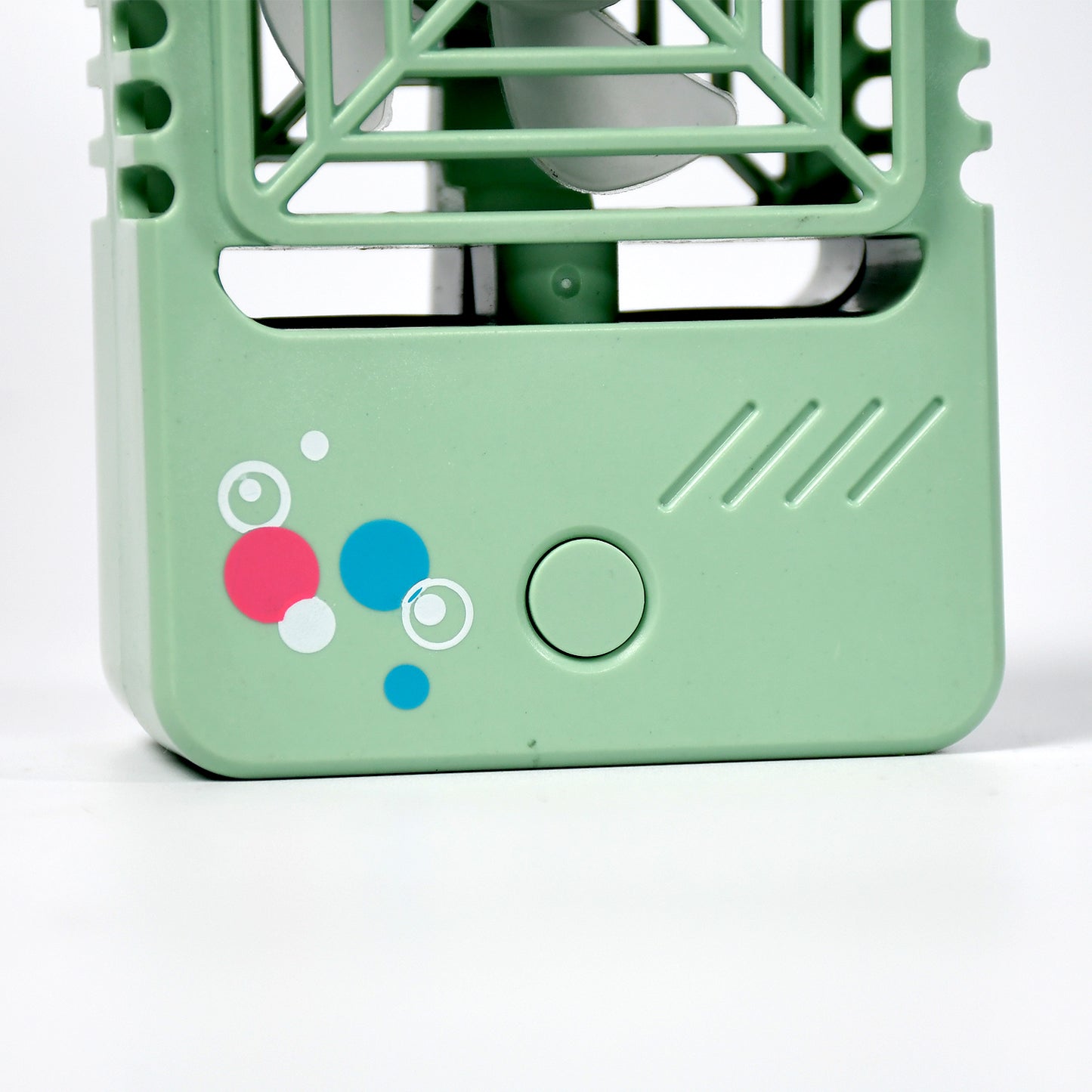 Wukusy 7608 mini rechargeable desktop fan showing adjustable head and compact design for home, office, or travel cooling.