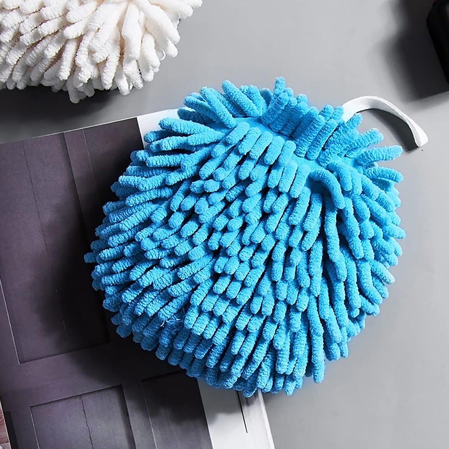 Wukusy microfiber plush chenille hand towel with loop, absorbent soft bathroom or kitchen hand dry towel, hanging design, single piece