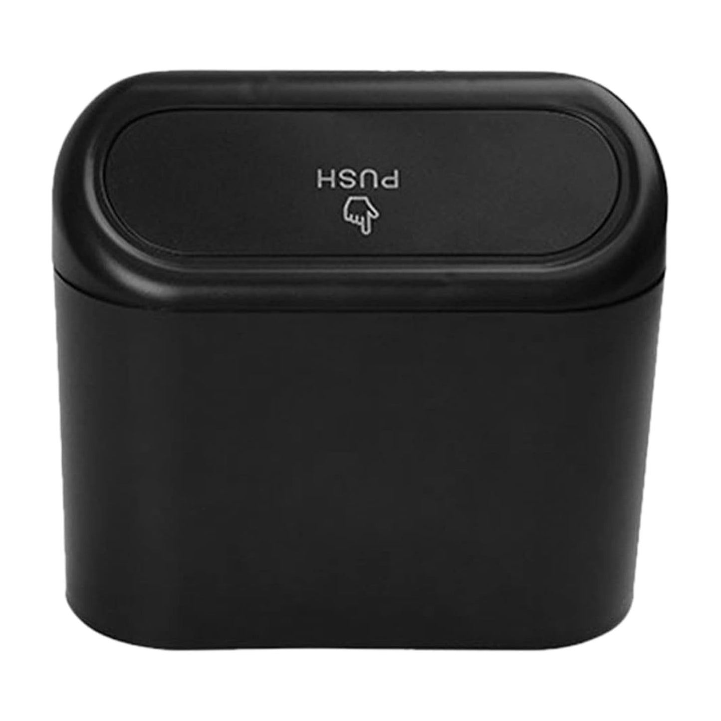 Wukusy plastic mini car trash can bin with lid, compact and portable for car use, shown with brown box packaging.