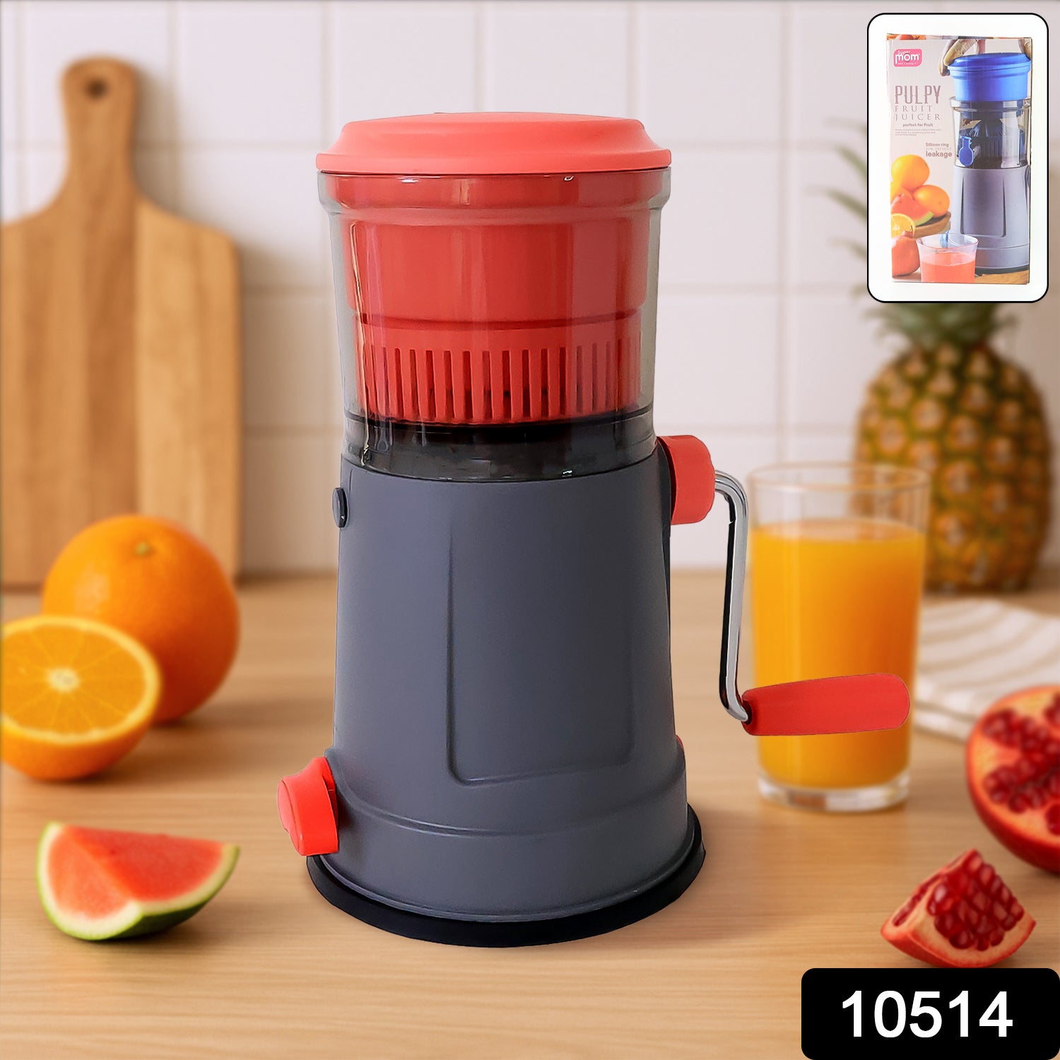 Wukusy Supermom Pulpy Fruit Juicer with long handle and silicone ring for easy citrus juice extraction in home kitchen
