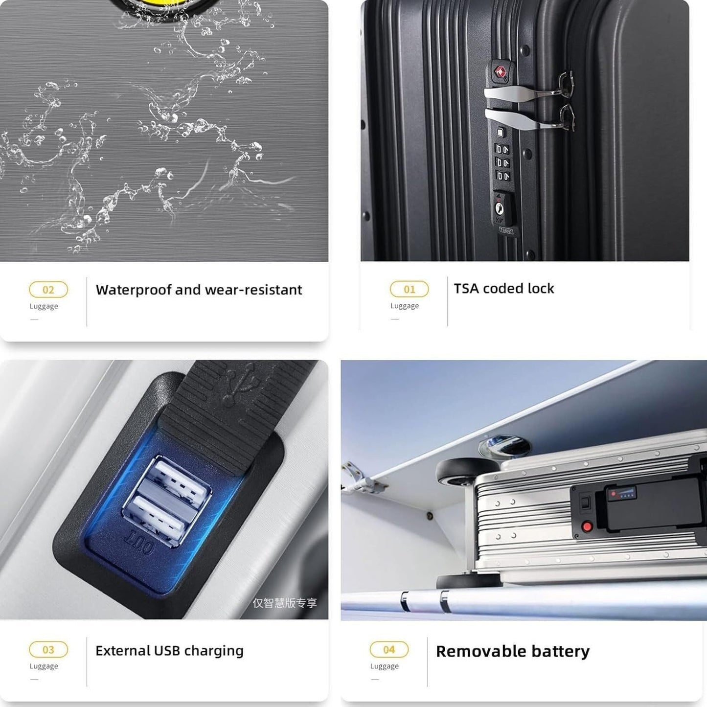 Wukusy electric travel suitcase with scooter features, removable battery, modern design, suitable for smart driving and convenience.