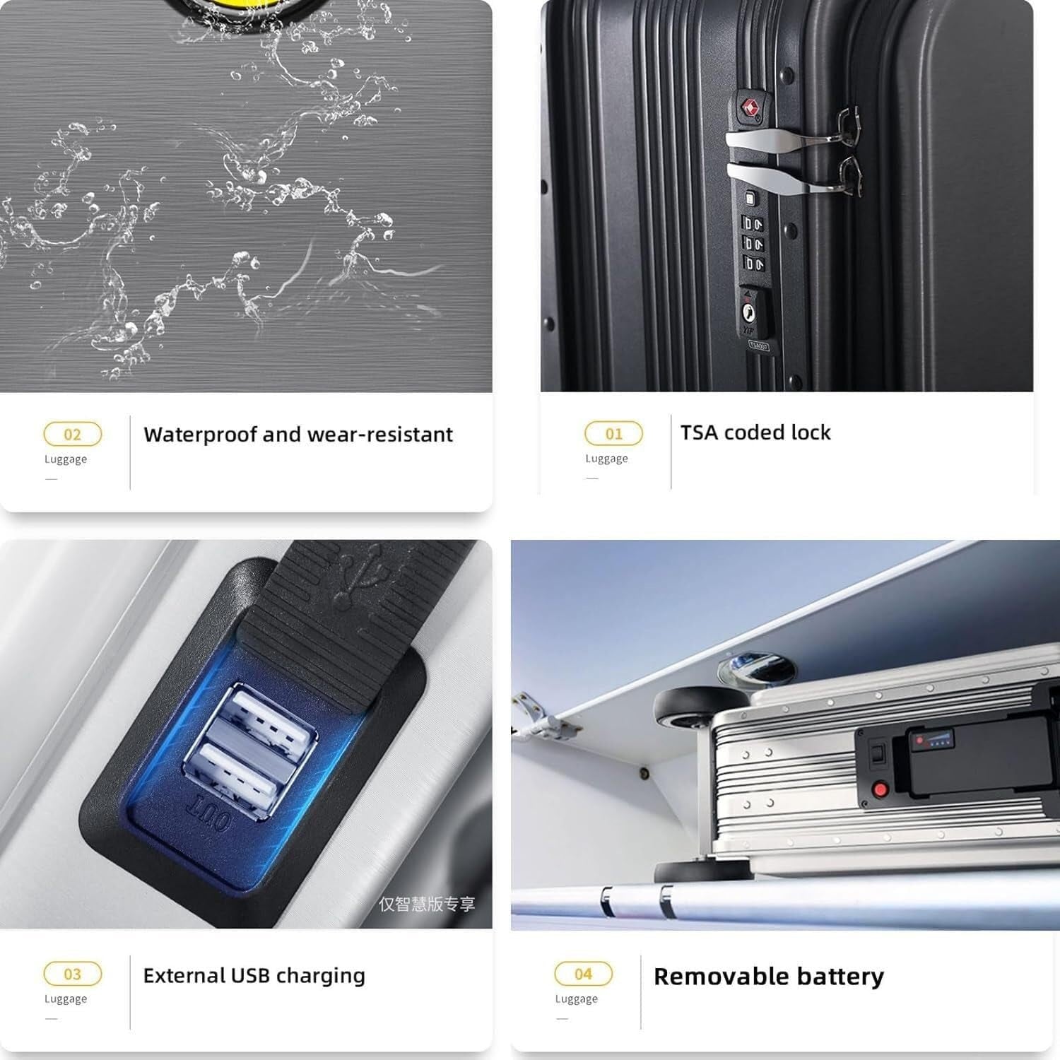 Wukusy electric travel suitcase with scooter features, removable battery, modern design, suitable for smart driving and convenience.
