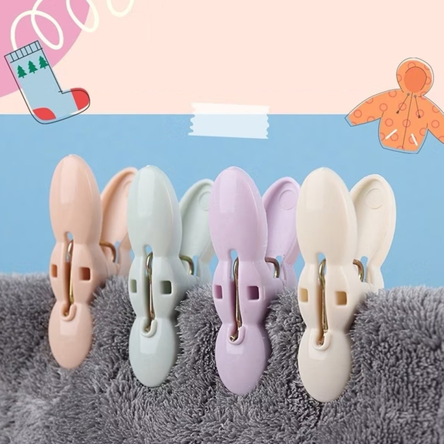 Wukusy clothes drying rope with colorful cloth clips for indoor or outdoor use, ideal for hanging laundry efficiently.