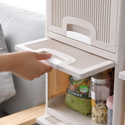Wukusy 4-layer plastic storage cabinet with foldable drawers, ideal for kitchen, bathroom, or bedroom organization.
