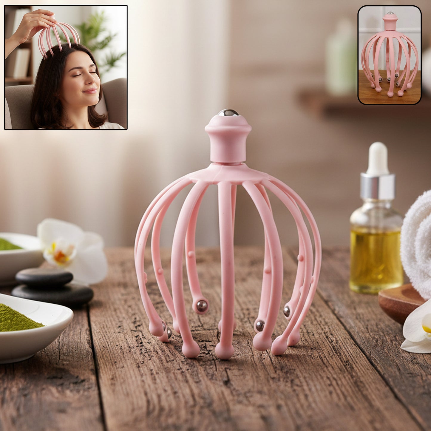 Wukusy manual scalp massager with rolling ball tips for relaxing head and scalp massage, one-piece handheld tool.