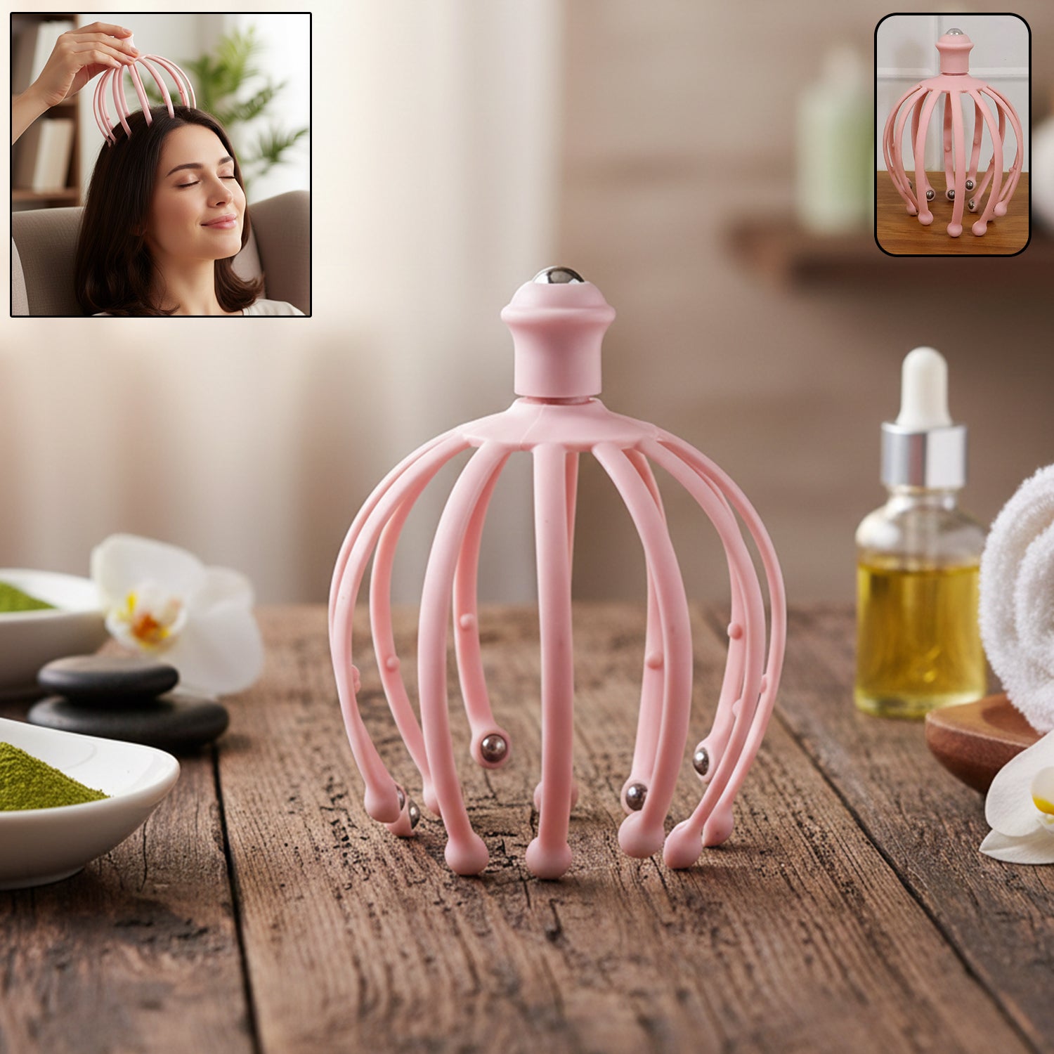 Wukusy manual scalp massager with rolling ball tips for relaxing head and scalp massage, one-piece handheld tool.