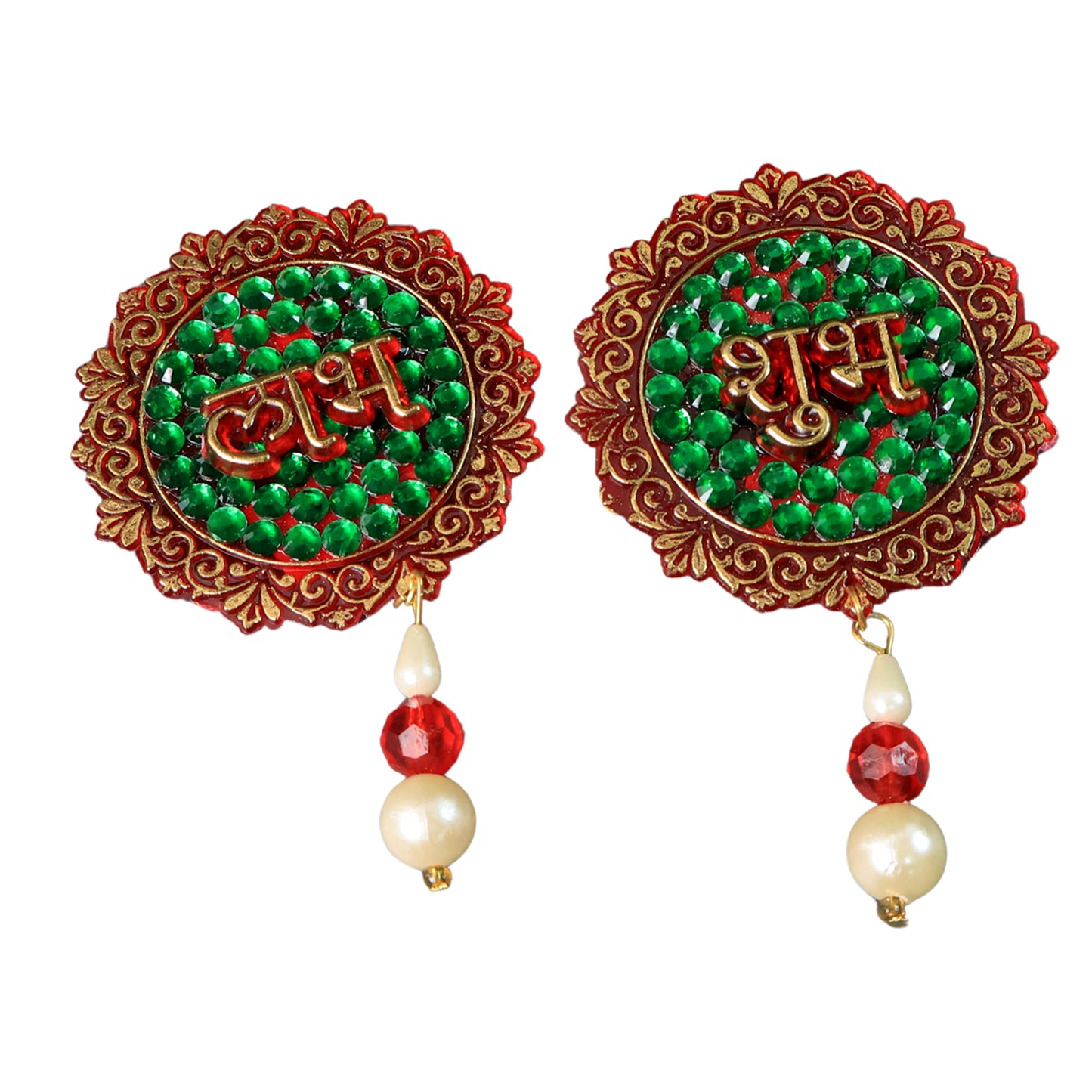 Wukusy Shubh Labh beaded decorative door hanging with traditional Indian motifs, ideal for home decor, 2-piece set.