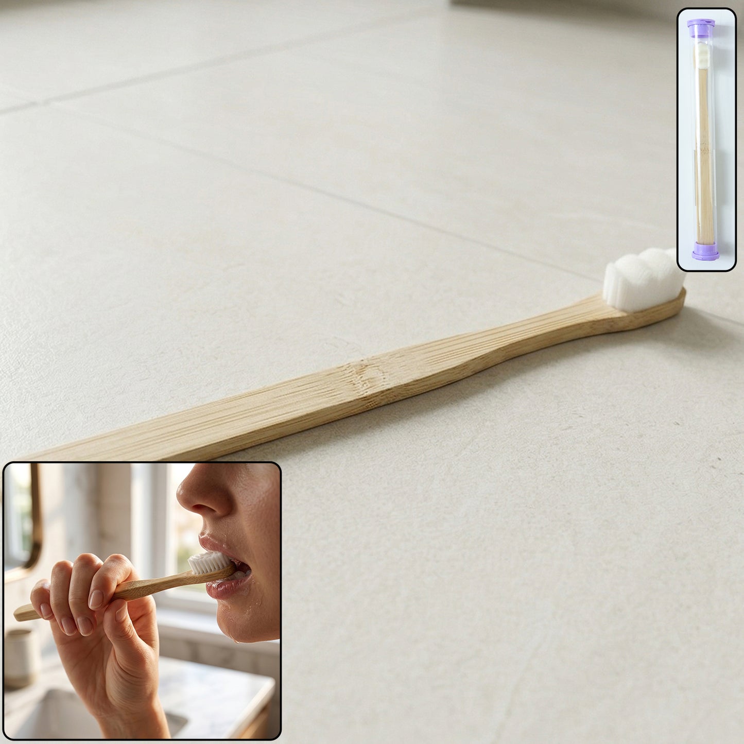Wukusy eco-friendly bamboo toothbrush with protective travel case, natural wooden handle and soft bristles for oral hygiene.