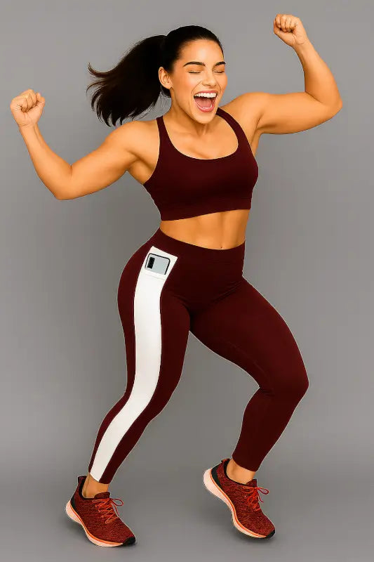 Ekom women's premium activewear yoga tights in mid-waist design, stretchable gym pants for comfortable workout wear.