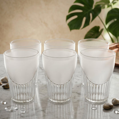 Wukusy 6-piece set of unbreakable plastic juice glasses with a classic design, perfect for water and beverages at home