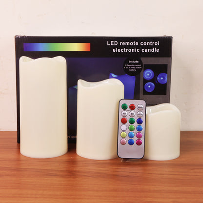 Wukusy premium 3-piece LED flameless candle set with remote control, showcasing warm glowing candles for home decor.